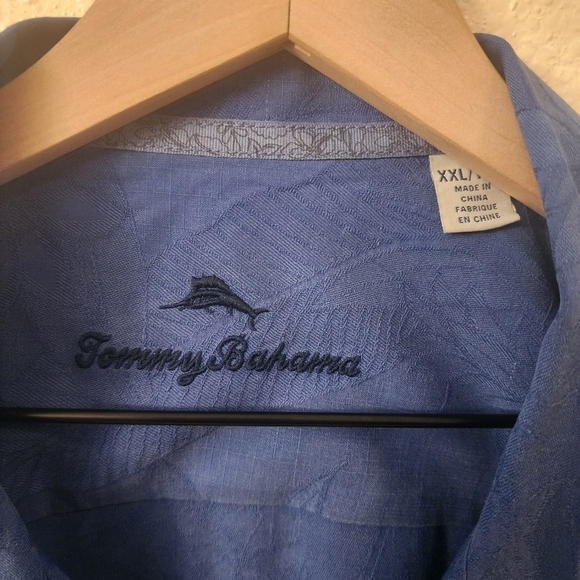 Tommy Bahama Floral Hawaiian 100% Silk Navy Blue Shirt Mens XXL - Picture 2 of 9